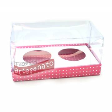 Foto Caixa Para Mini Cupcake N 1 Com 2 Cavidades Rose Com Branco